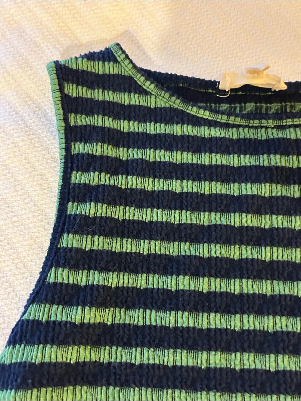 See You Monday Striped Sleeveless Knit Tank Top - Green/navy, size medium - Picture 2 of 12